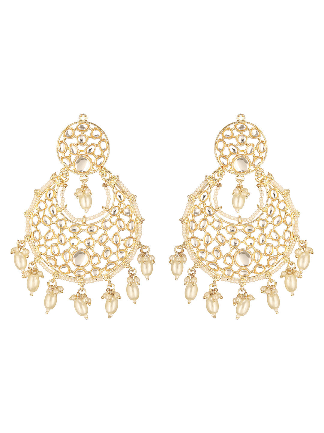 Gold-Plated Kundan Studded & Beaded Chandbalis Earrings
