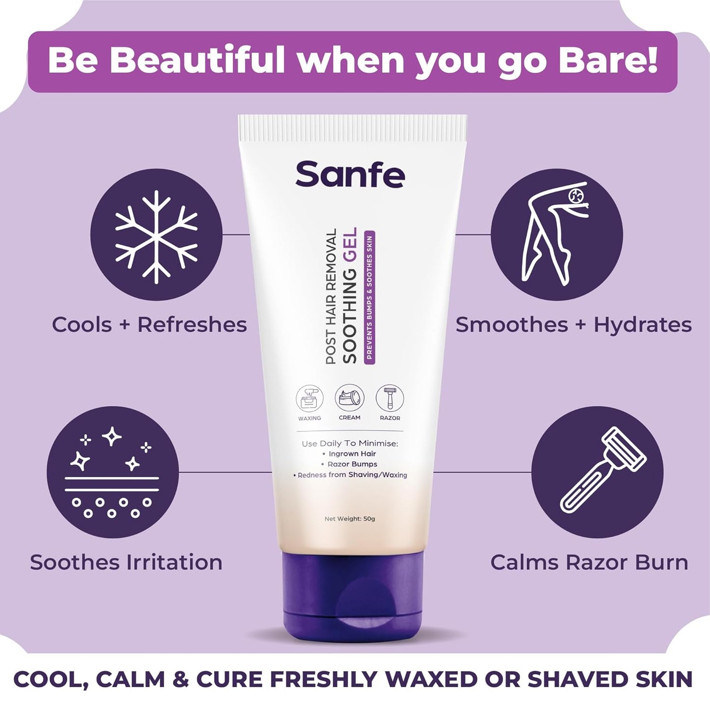Sanfe Post Hair Removal Soothing Gel For Women Prevents From Razor Bumps & Redness Minimizes Ingrown Hair Lightweight & Soothing Use After Hair Removal Cream & Spray Dermatologist Tested-(50g)