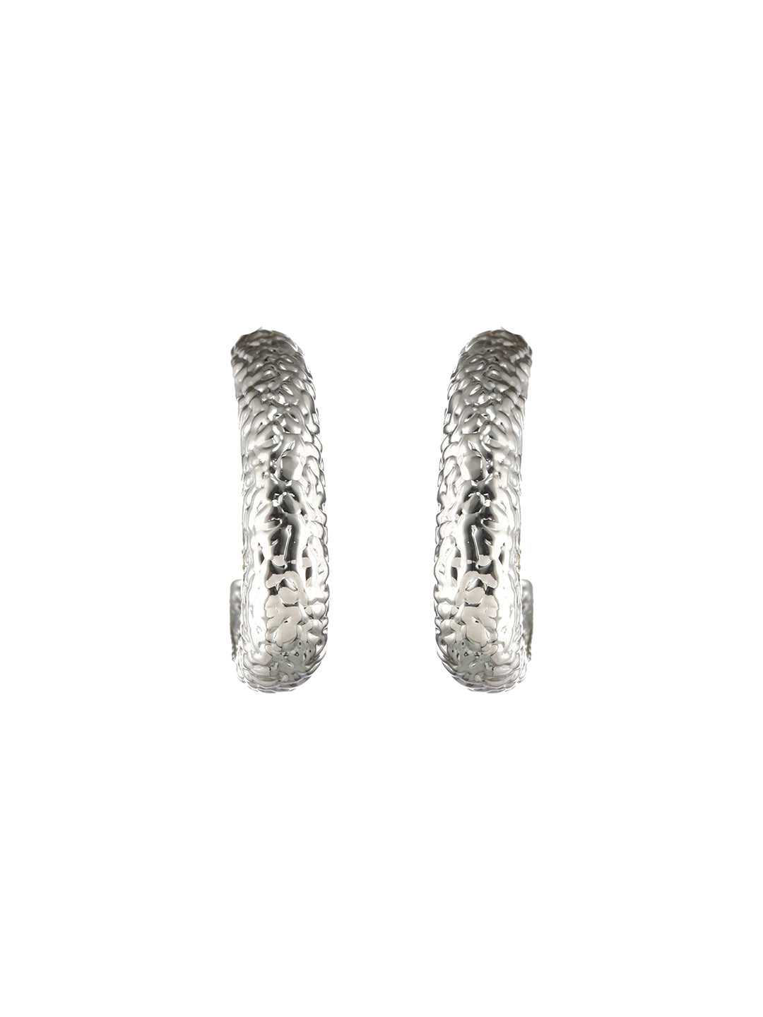 Silver Plated Textured Oval Hoop Earrings
