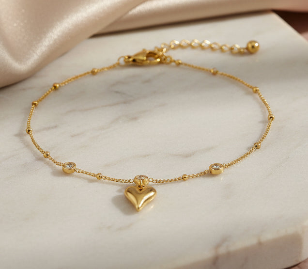 Jazz And Sizzle Gold Plated Heart Shaped Stainless Steel Anklet for Valentines Gift