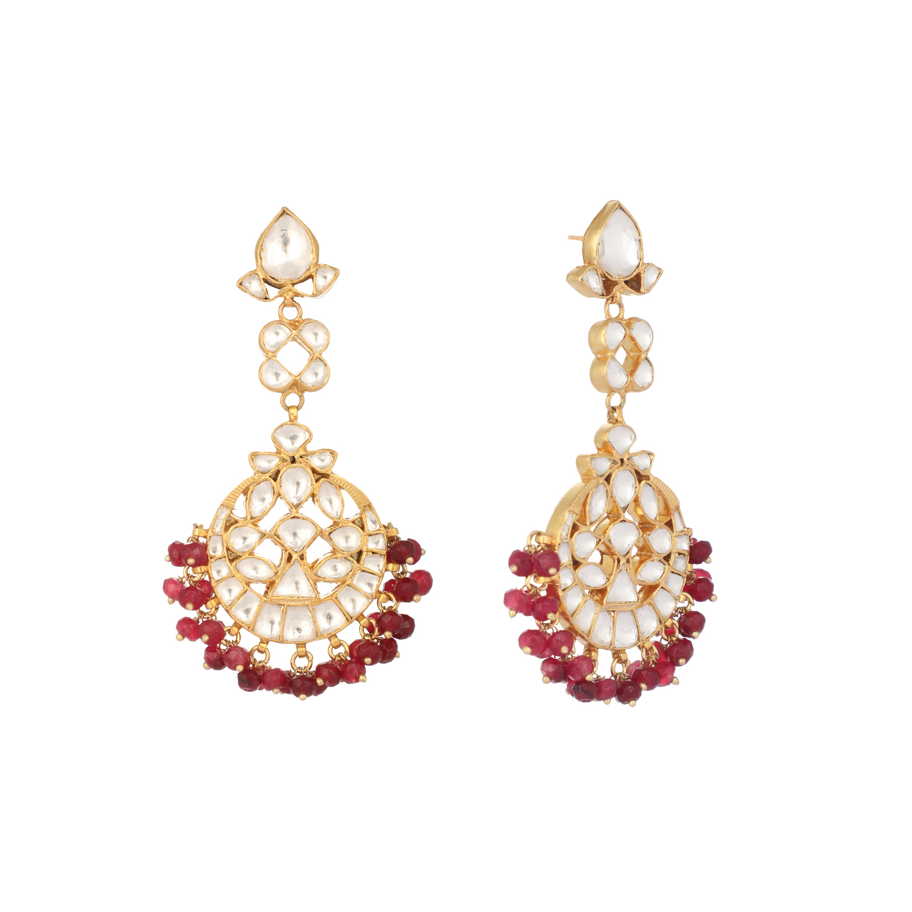 22K Gold Plated Ruby Kundan Chandbali Earrings