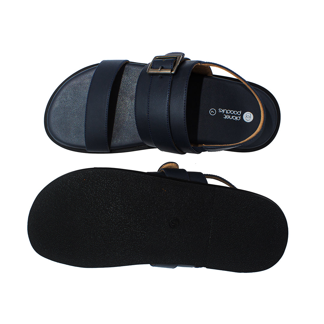 Leo Dual Strap Vegan Leather Blue Men Sandals Planet Paaduks