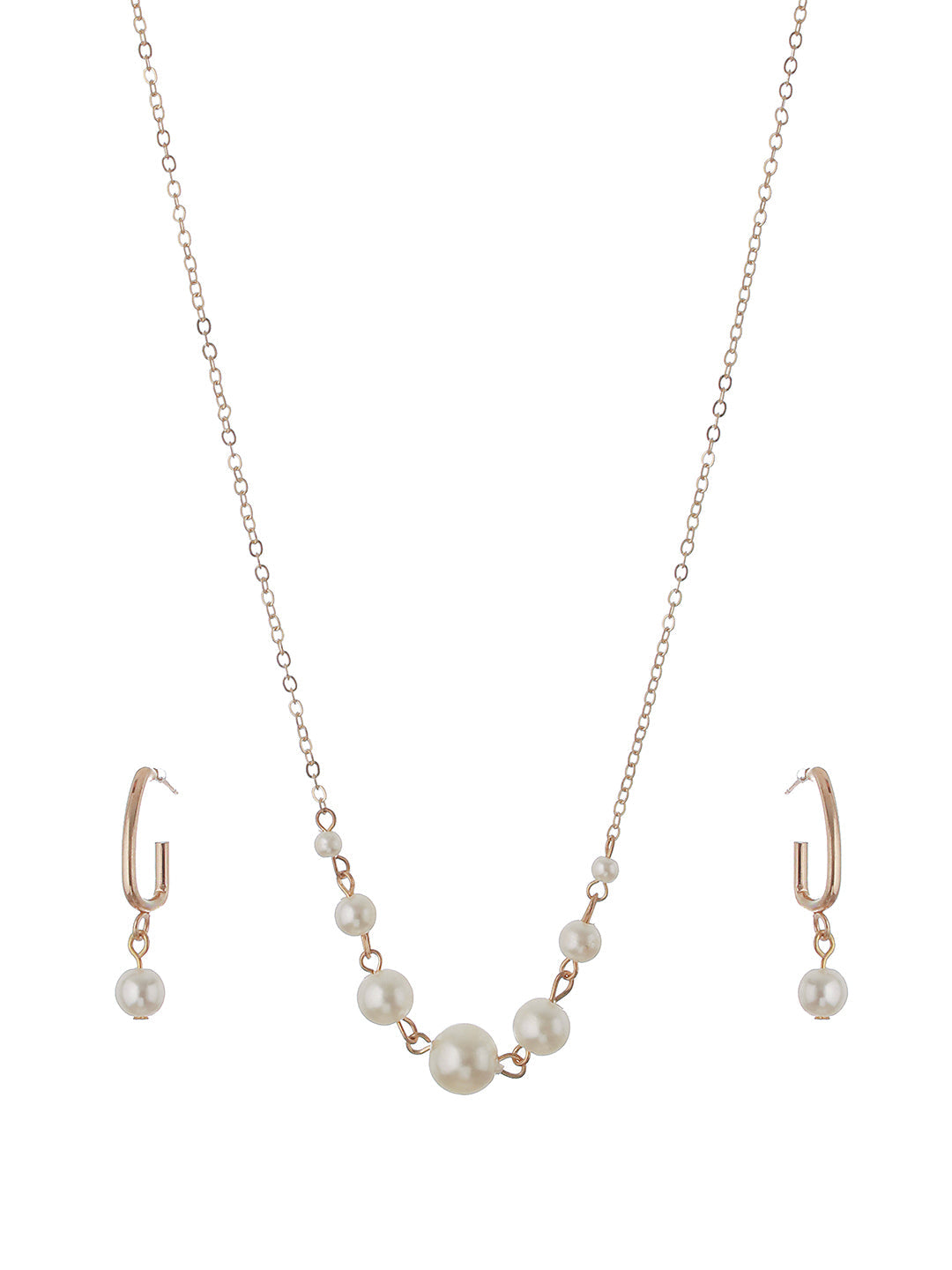 Gold-Plated And Pearl Beaded Necklace With Drop Earrings