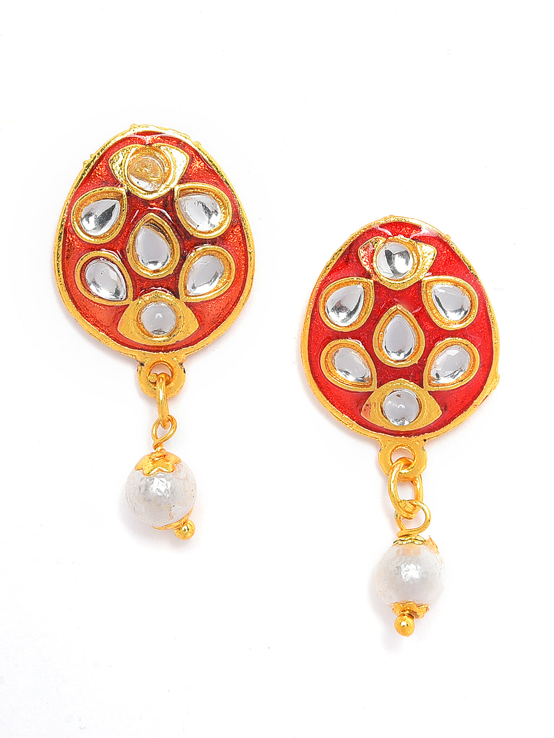 Gold-Plated White Kundan-Studded & Beaded Jewellery Set