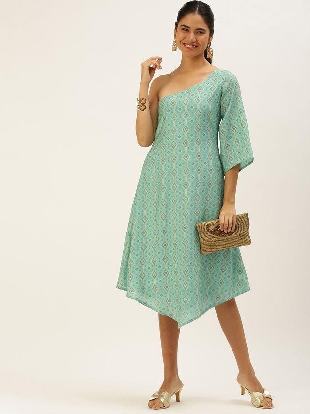 Bollywood Vogue Ready To Wear Blue Modal Satin Dress