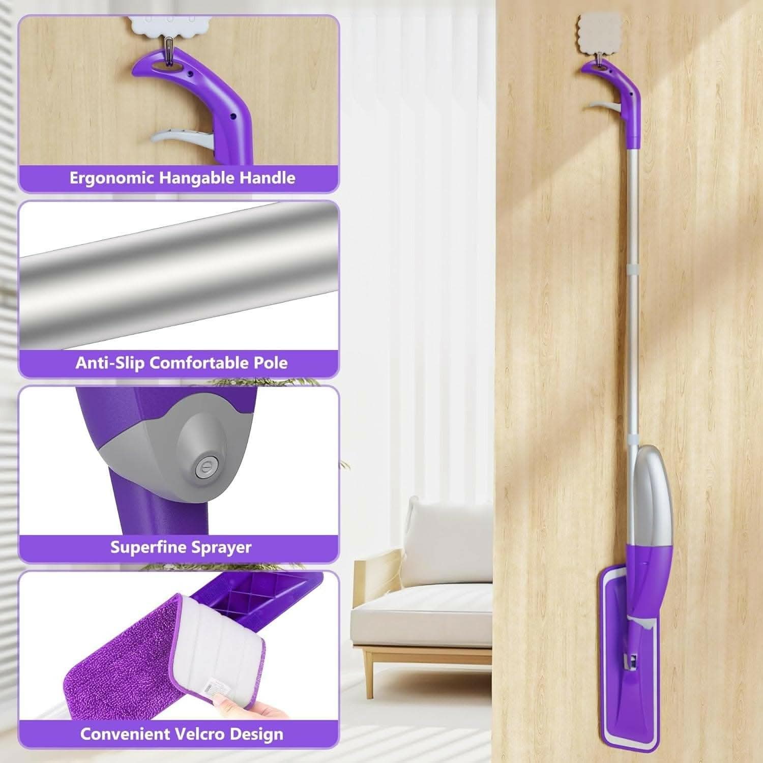 Aluminium Multi Water Spray Mop Set with Microfiber Washable Cleaning Pad - HalfPe