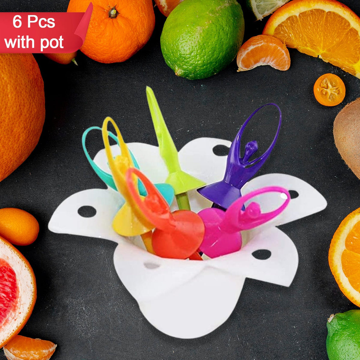 Dancing Doll Fruit Fork Cutlery Set With Stand Set Of 6. HP DD