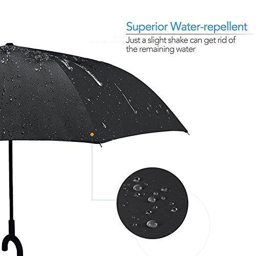 Plain Design Windproof Upside Down Reverse Umbrella With C-shaped Handle