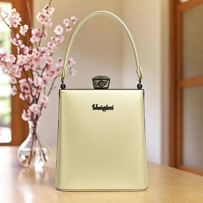 Metallic Box Clutch Handbag with Crown Lock