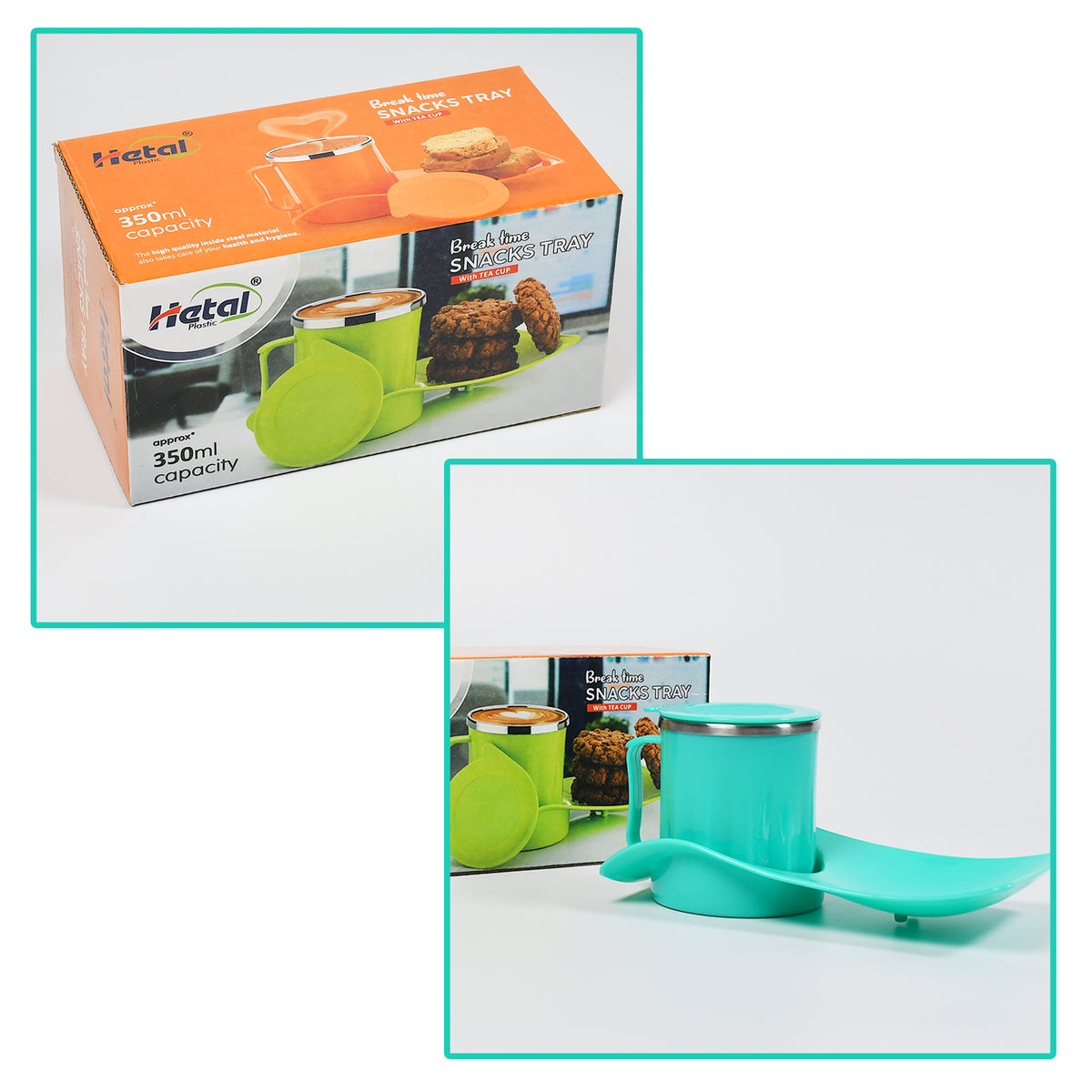 Snacks Tray  Inside Steel Cup 350ml Break Time Tray For Kids  Home Use