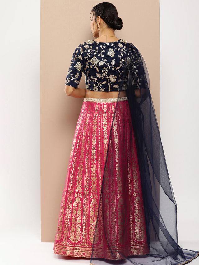 Bollywood Vogue Ready To Wear Pink Taffeta Jacquard Lehenga
