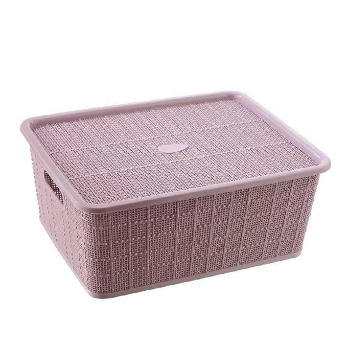 Selvel Medium Multipurpose Storage Basket with Lid ,( Polypropylene, Purple,Size:22x 9.5X 9.5cm) - HalfPe