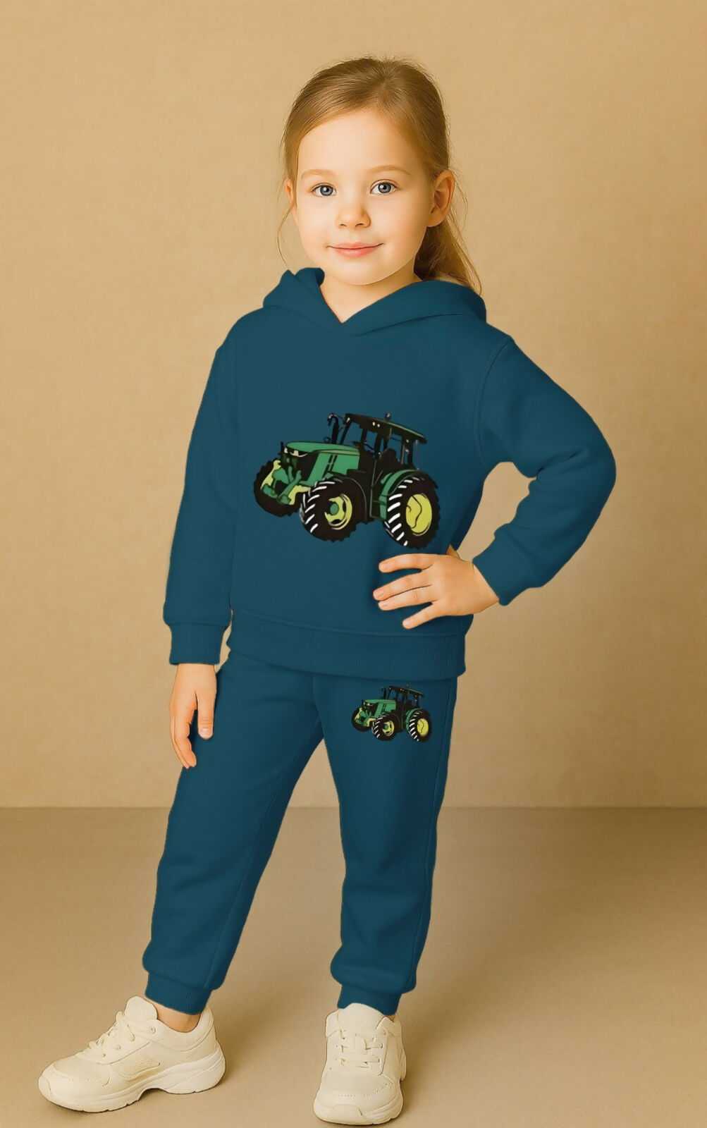 Girls' Premium Blue Cotton Blend Tracksuit Set – Fun Graphic Print Hoodie & Joggers (Ages 0 Months to 7 Years) Luck Fashion