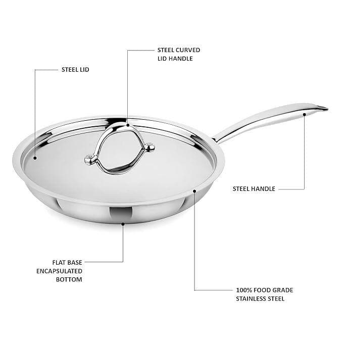 Chef Tone Tri-ply Stainless Steel Induction Compatible Fry Pan with Steel - HalfPe