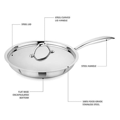 Chef Tone Tri-ply Stainless Steel Induction Compatible Fry Pan with Steel - HalfPe