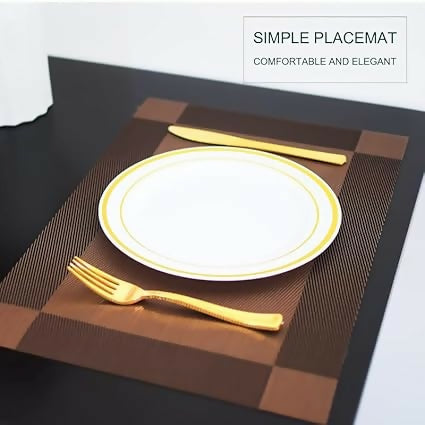 Eco Metrix Heat-Resistant PVC Placemats for Dining Table Anti-Skid, Washable Vinyl Table Mats Set for Kitchen & Home Décor (Brown)