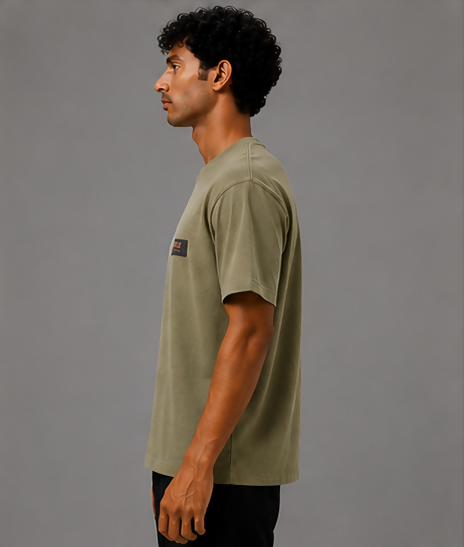 HUSTLE Men's Oversized Fit Crew Neck T-Shirt – Olive Khaki(Oversized fit)