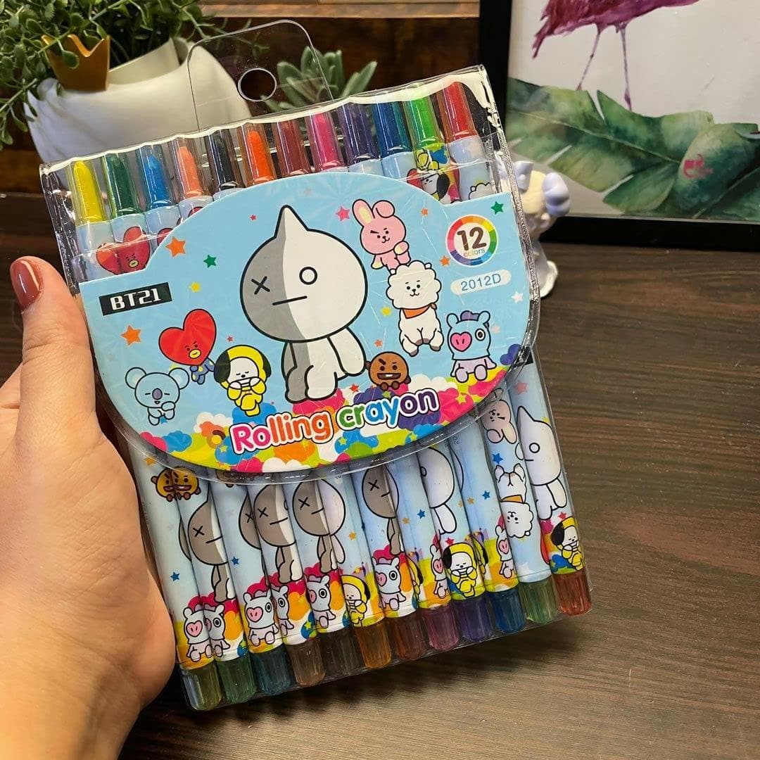 Le delite Cartoon Bt21 Themed Rolling Crayons (Pack of 12) - HalfPe