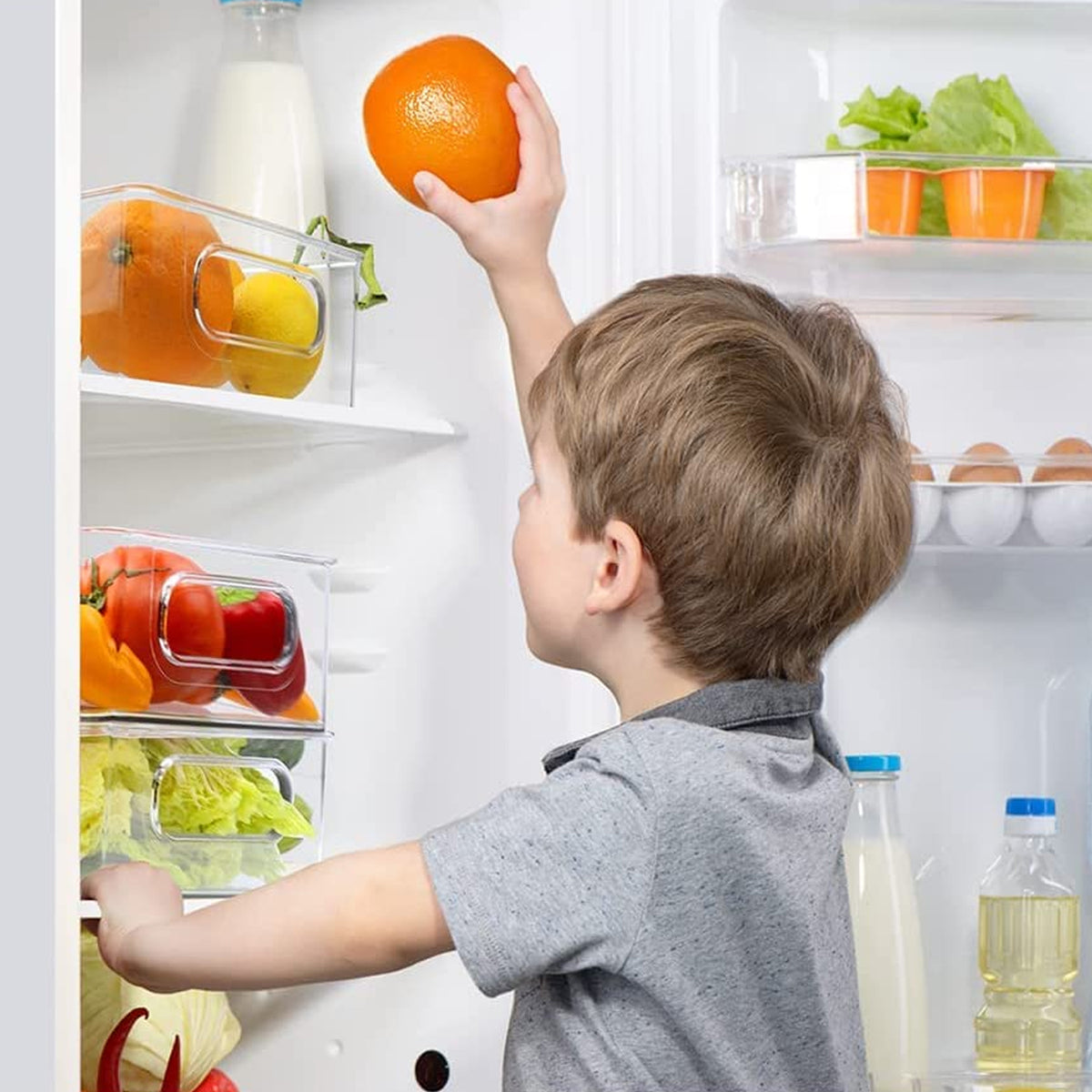 Plastic Refrigerator Organizer Bins Set Of 2 Stackable Fridge Organizers With Handle Clear Organizing Food Fruit Vegetables Pantry Storage Bins For Freezer Kitchen Cabinet Organization And Storage (2 Pcs Set Mix Color)