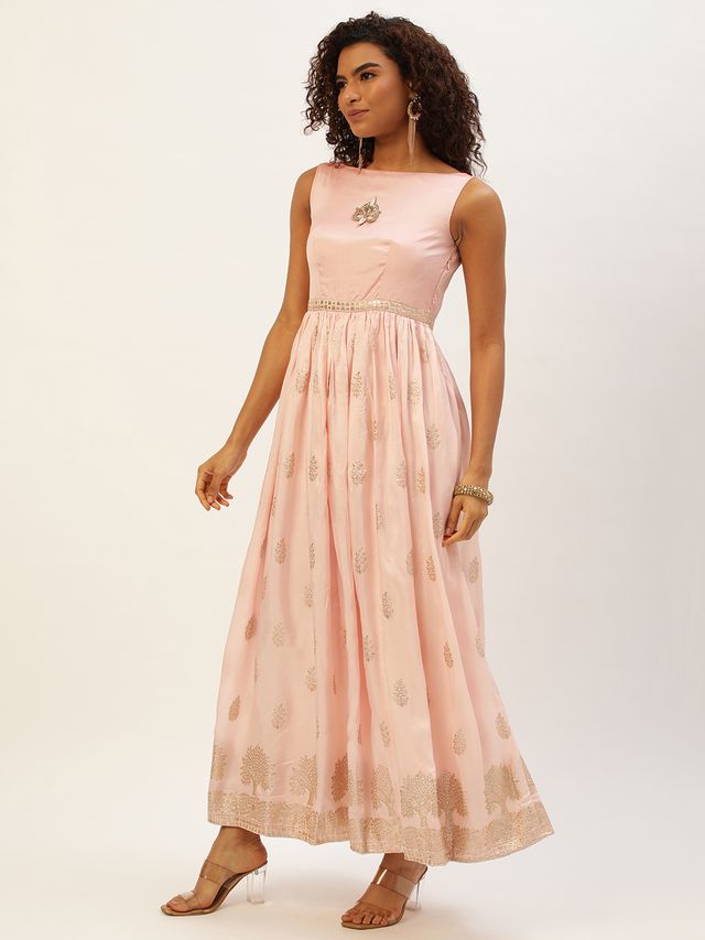 Bollywood Vogue Ready To Wear Pink Jacquard Viscose Cape Gown