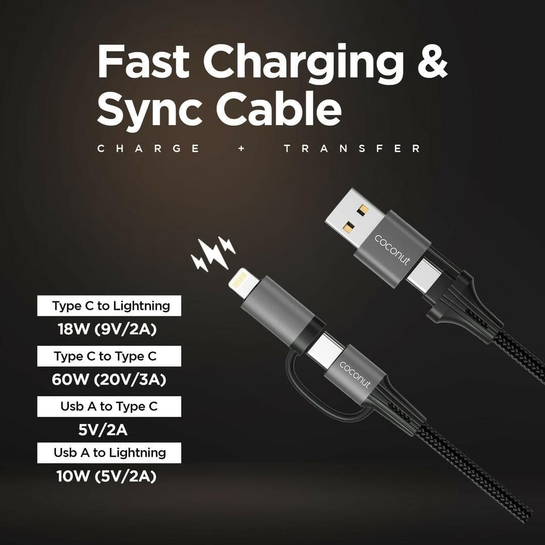 C21 4 in 1 Charging Cable - 1M Lightning, Type C, MicroUSB - HalfPe