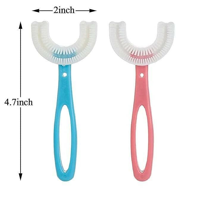 Kid's U-Shaped Silicone Toothbrush For 6-12 Years Mouth-Cleaning (Multicolor, Pack of 2) - HalfPe