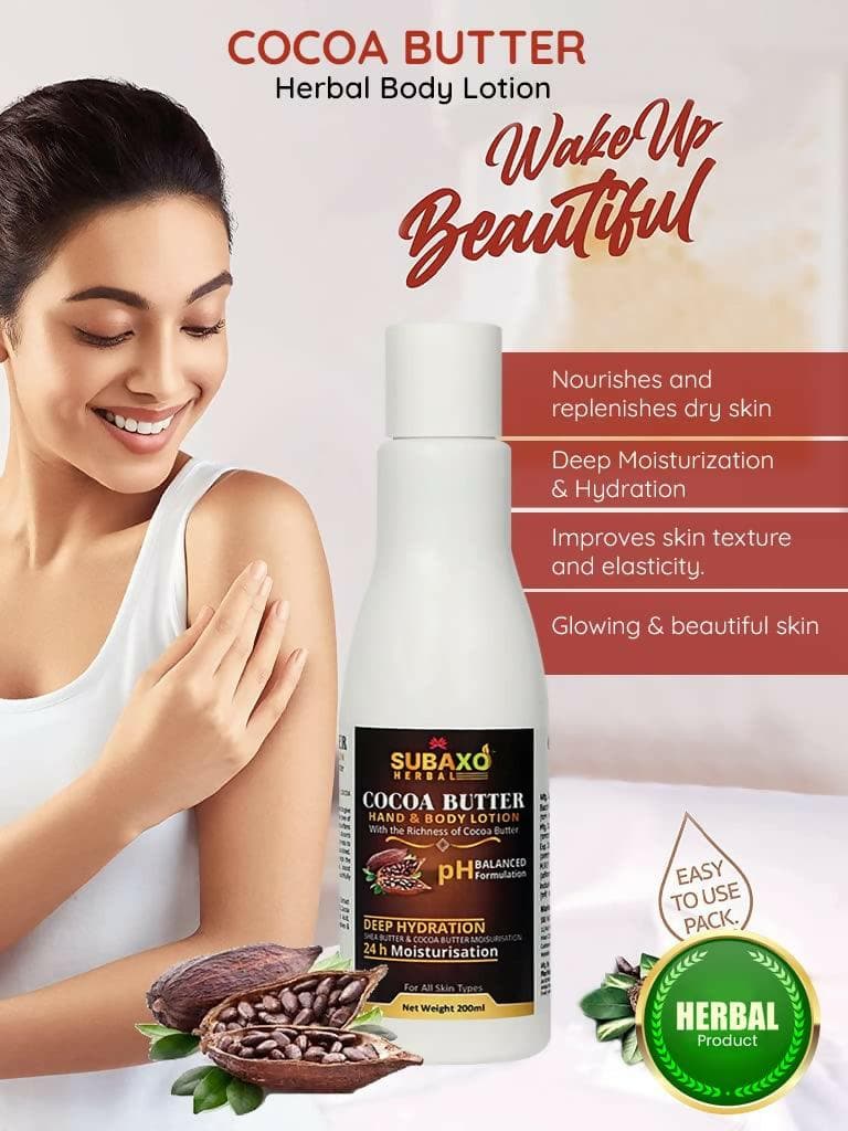 Subaxo Herbal Cocoa Butter & Honey Almond Hand & Body Lotion Combo (200ml each,Pack Of 2) - HalfPe