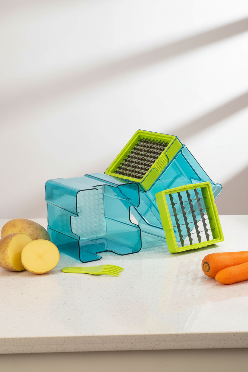 2 In 1 Potato Chipser Slicer French Fries Maker Finger Chips Plastic Two Blades Finger Chips Cutter For Kitchen Accessoryvegetable Fruit Slicer (1 Pc) HalfPe - DDW