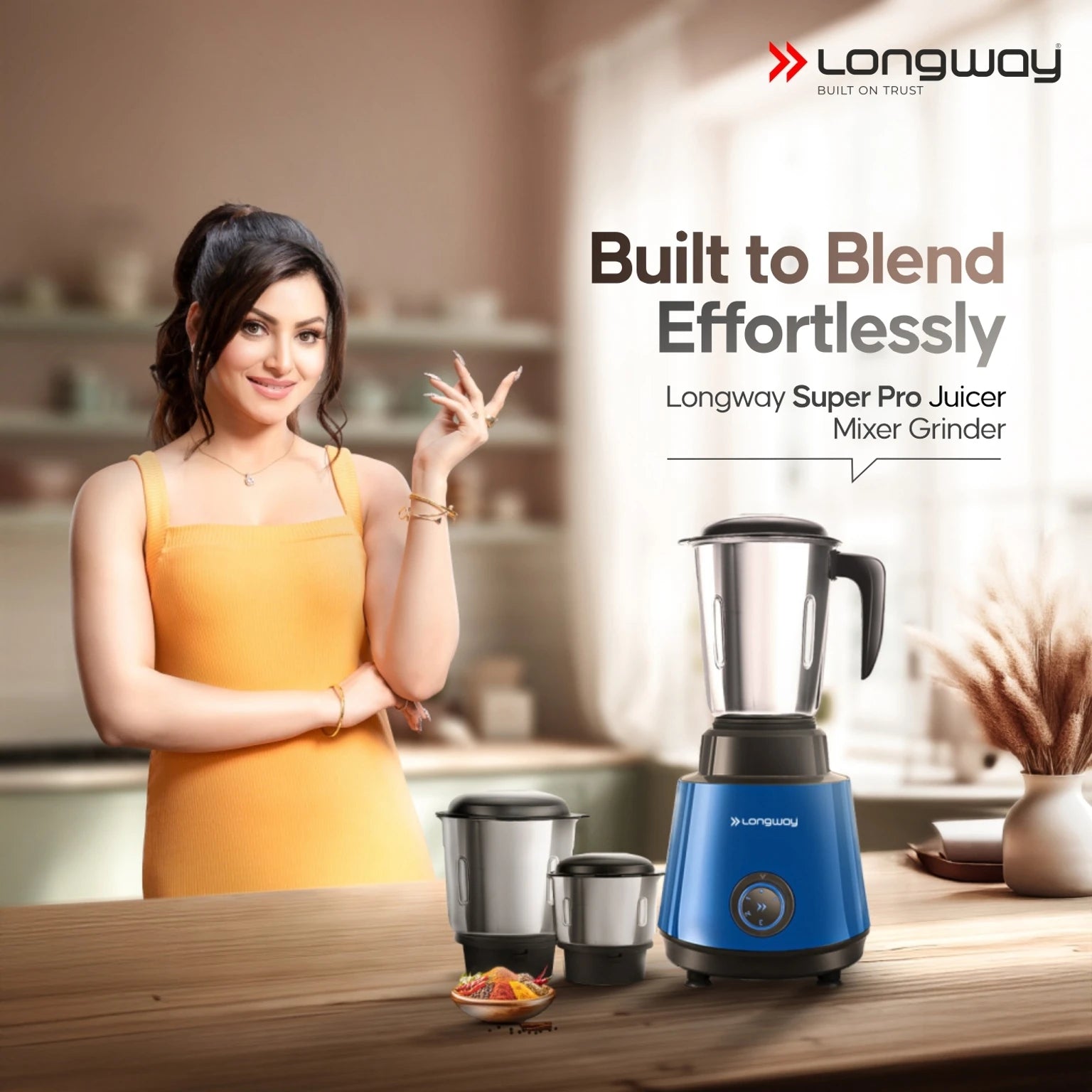 Longway Roto Max 500W Juicer Mixer Grinder with 3 Jars – Blue