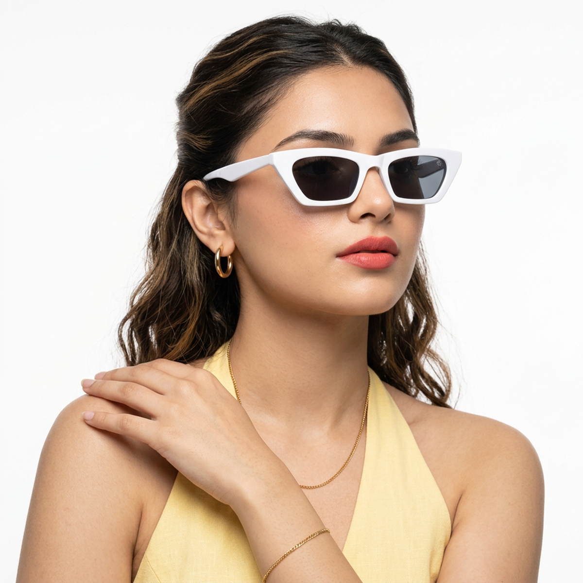 Eyejack White Cateye Sunglasses for Men and Women - Style 1229 - worn by a male model (image 1)