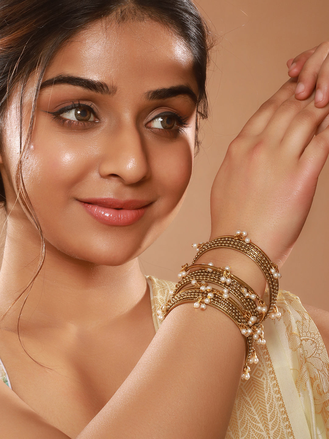 Set Of 16 Gold-Plated Artificial Beaded Bangles