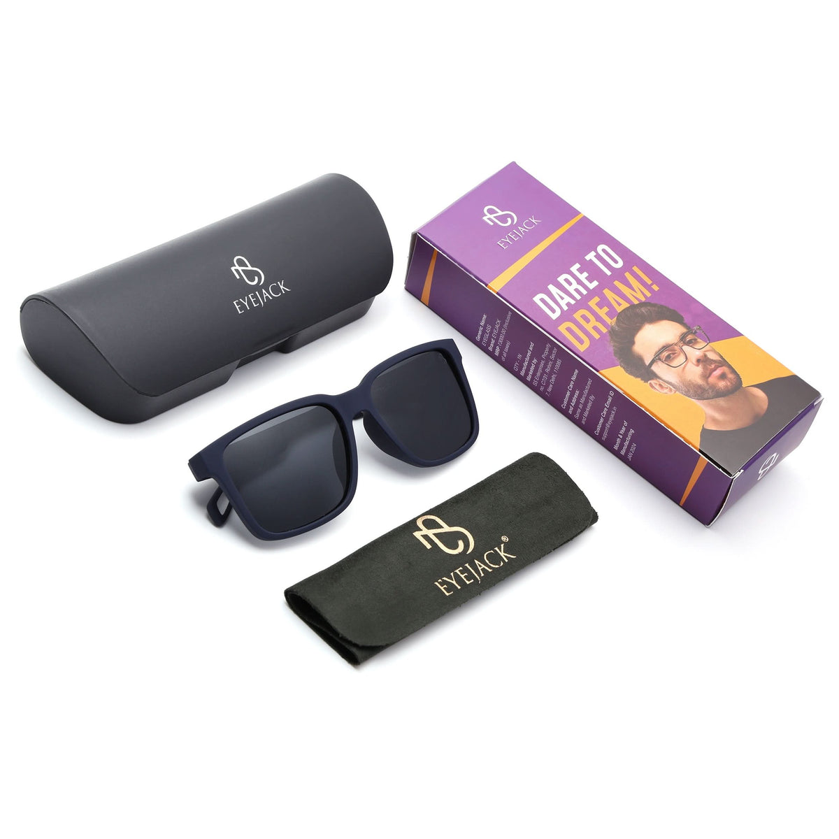 Eyejack Navy Blue Wayfarer Sunglasses for Men and Women - detail view