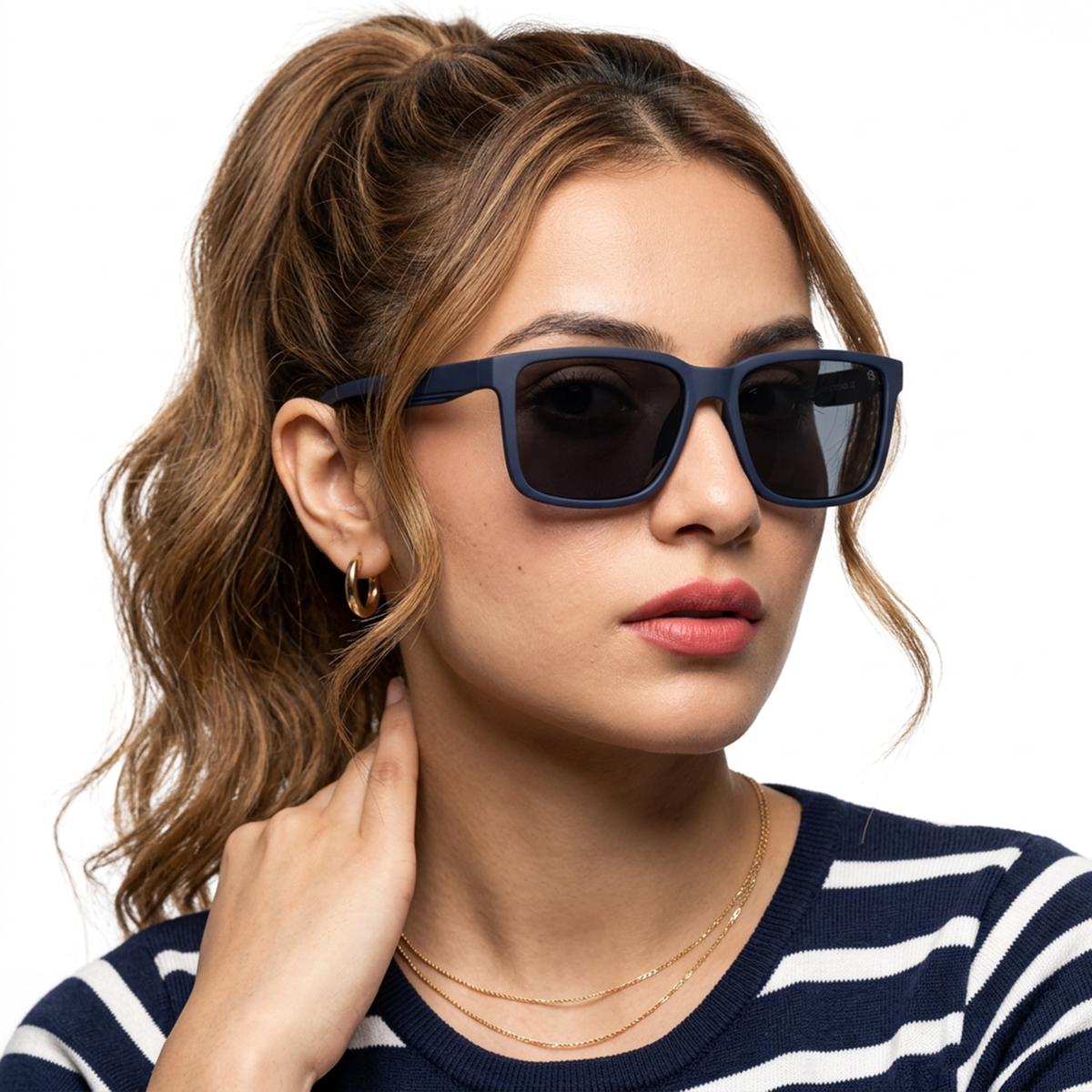 Eyejack Navy Blue Wayfarer Sunglasses for Men and Women - worn by a male model (image 3)