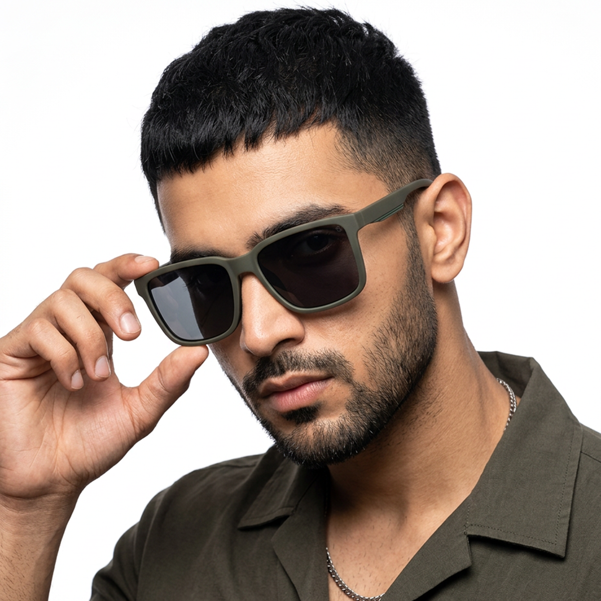 Eyejack Green Wayfarer Sunglasses for Men and Women - worn by a male model (image 1)