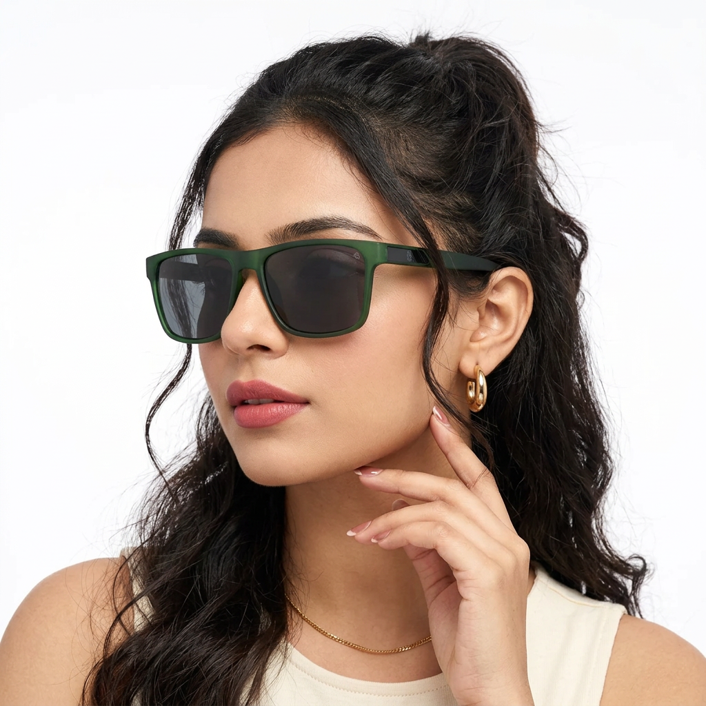 Eyejack Dark Green Wayfarer Sunglasses for Men and Women - worn by a male model (image 3)
