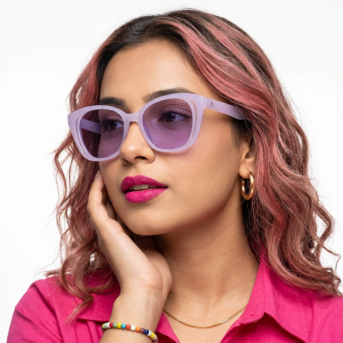 Eyejack Purple Round Sunglasses for Men and Women - worn by a male model (image 1)