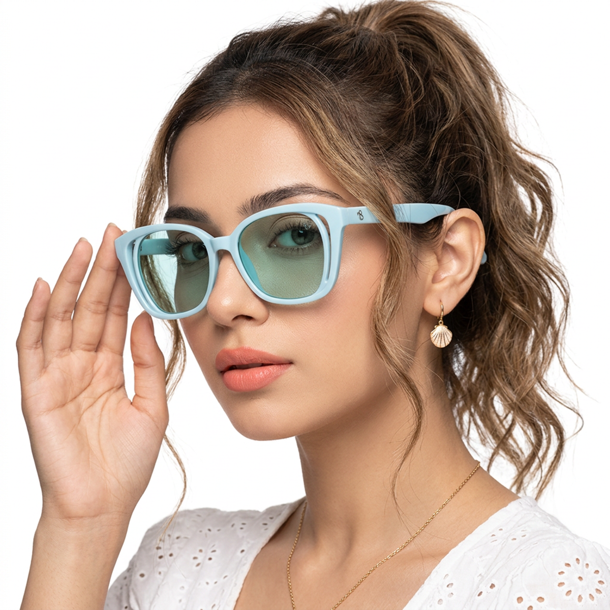 Eyejack Blue Round Sunglasses for Men and Women - Style 1221 - worn by a male model (image 1)