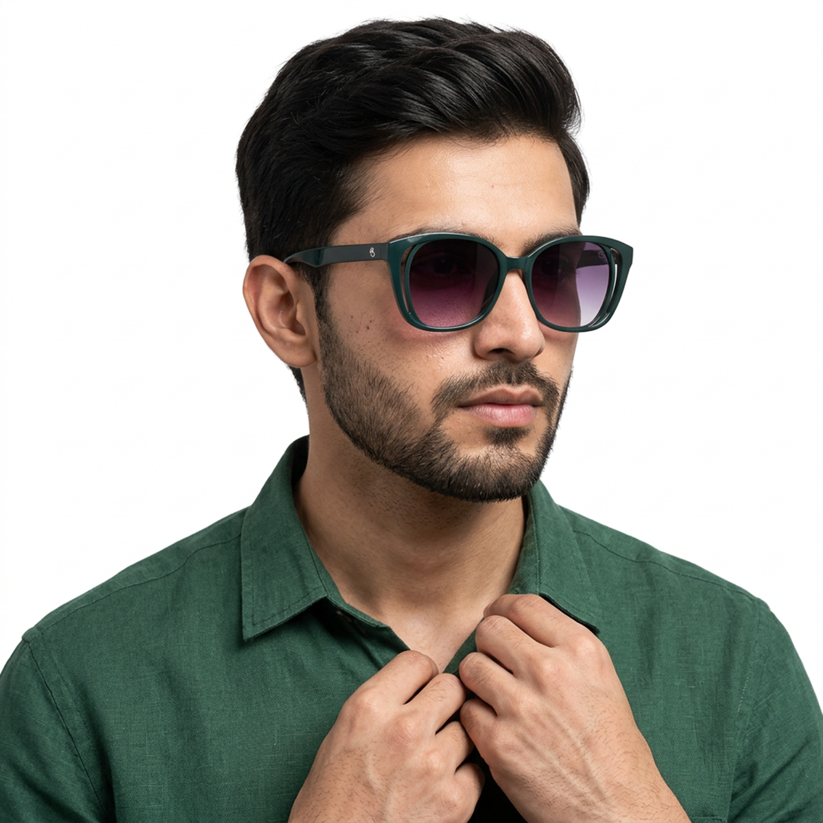 Eyejack Olive Round Sunglasses for Men and Women - worn by a male model (image 3)
