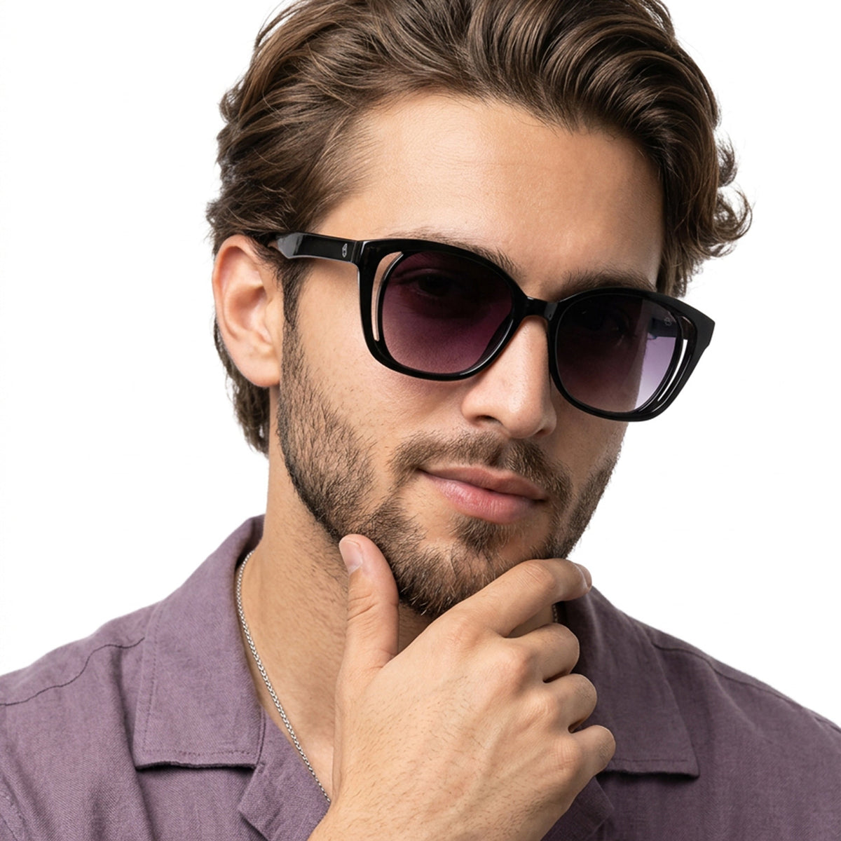 Eyejack Shine Black Round Sunglasses for Men and Women - Style 1218 - worn by a male model (image 3)