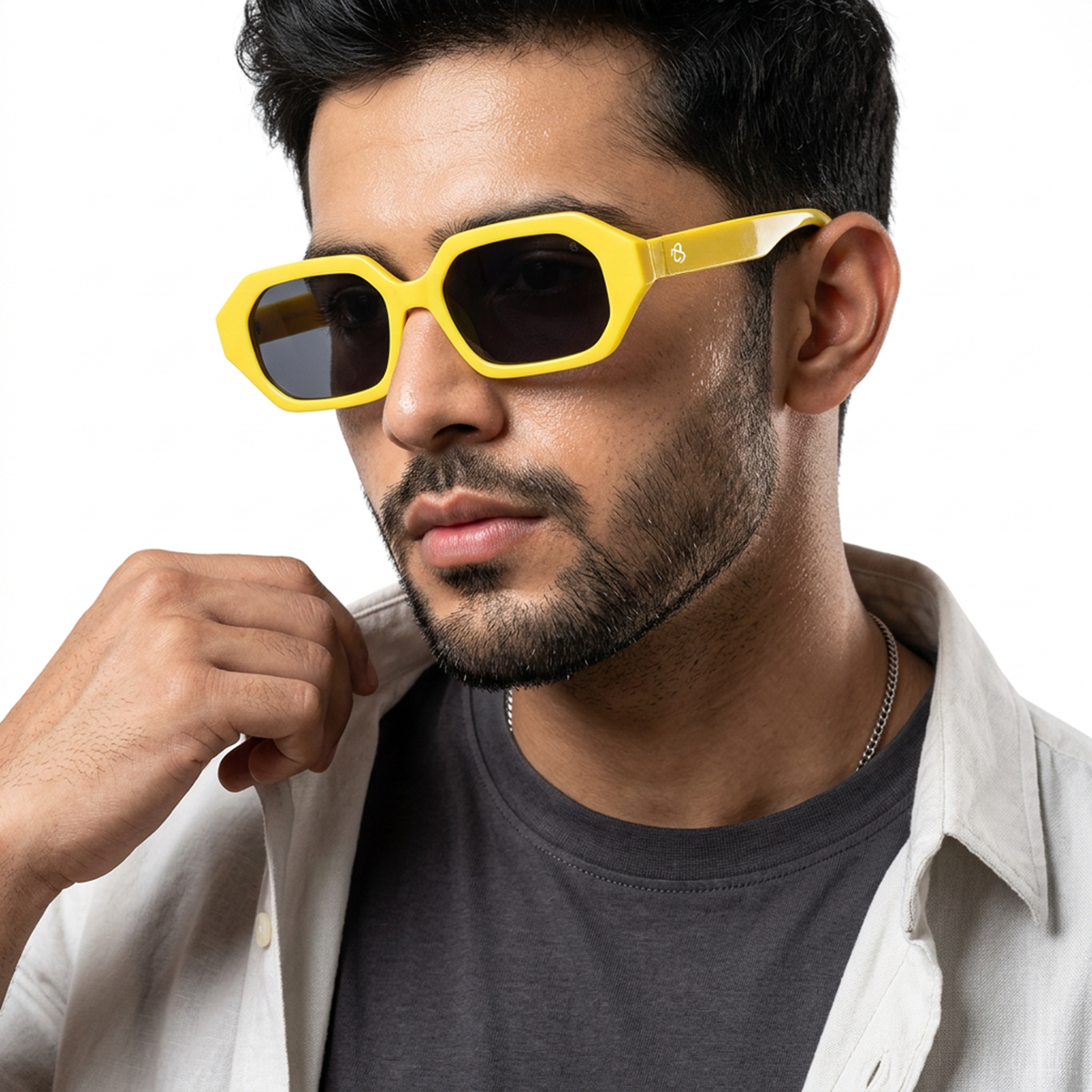 Eyejack Yellow Square Sunglasses for Men and Women - worn by a male model (image 1)