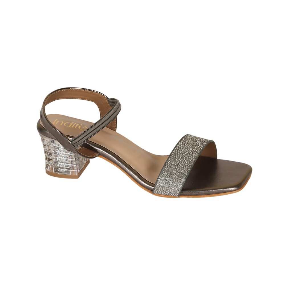 Indifeet Transparent Block Heel Party Wear Sandals - Silver - Size 8