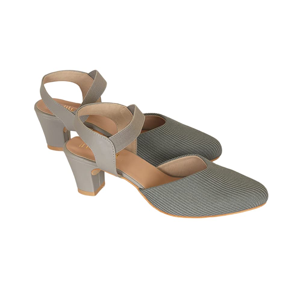 Indifeet Stylish Pointed Toe Block Heel Sandals - Grey - View 5
