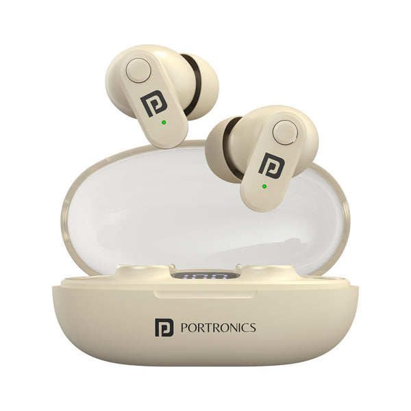 Portronics Harmonics Twins S16 TWS Earbuds with Game Mode & Clear Calls (Playback Time: 24 hrs)(Beige)