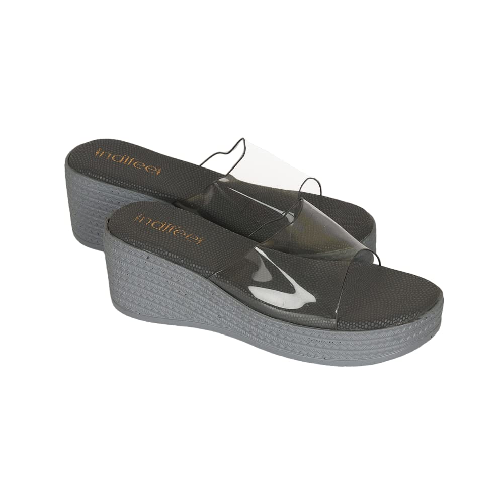 Indifeet Platform Wedge Heels for Women - Grey - View 5