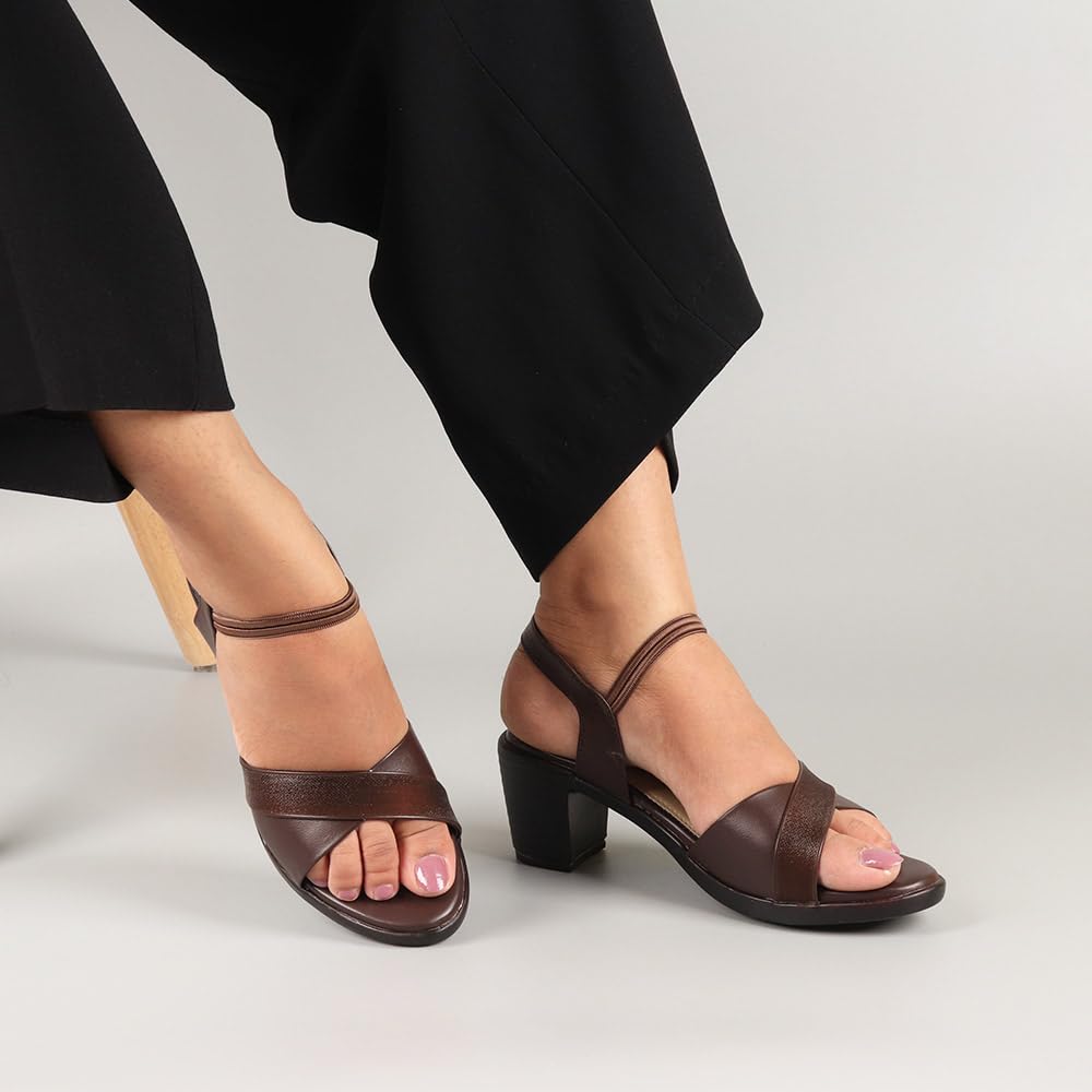 Indifeet Stylish Block Heel Party Wear Sandals - Brown - View 4