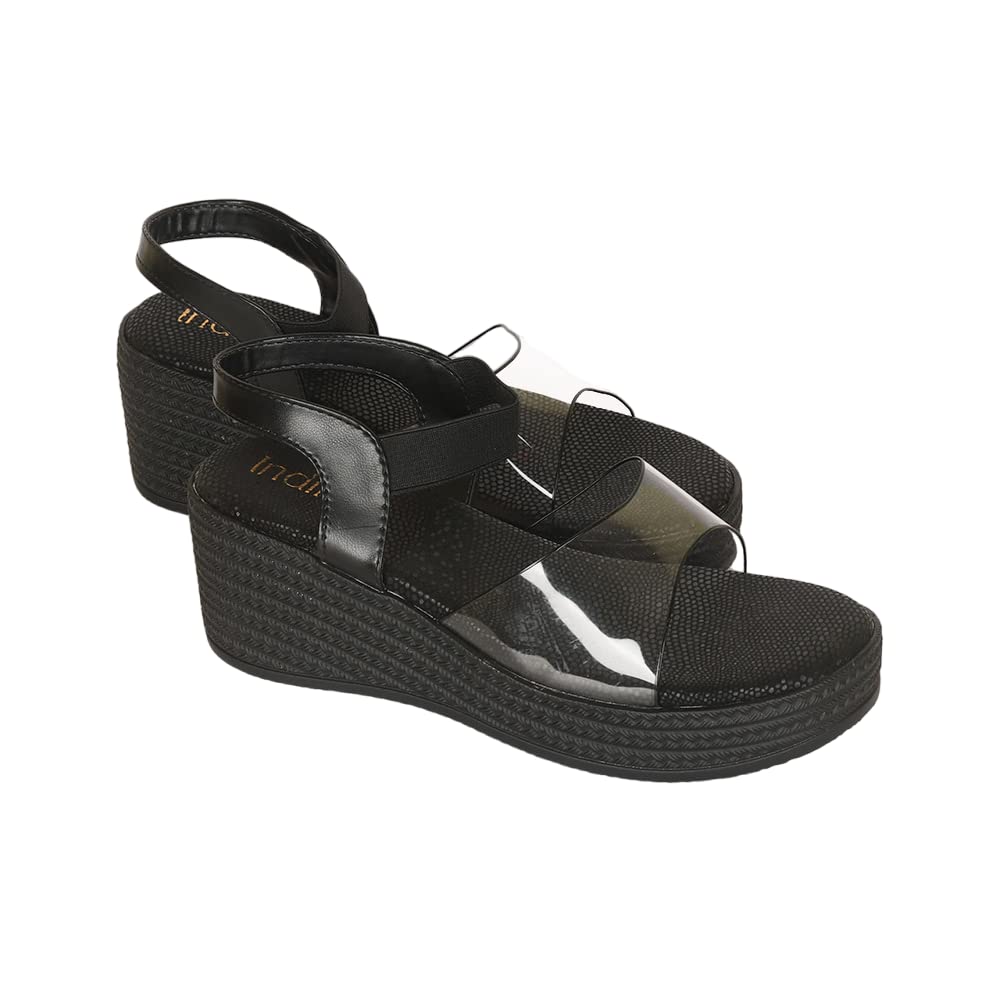 Indifeet Comfortable Platform Wedge Sandals - Black - View 5
