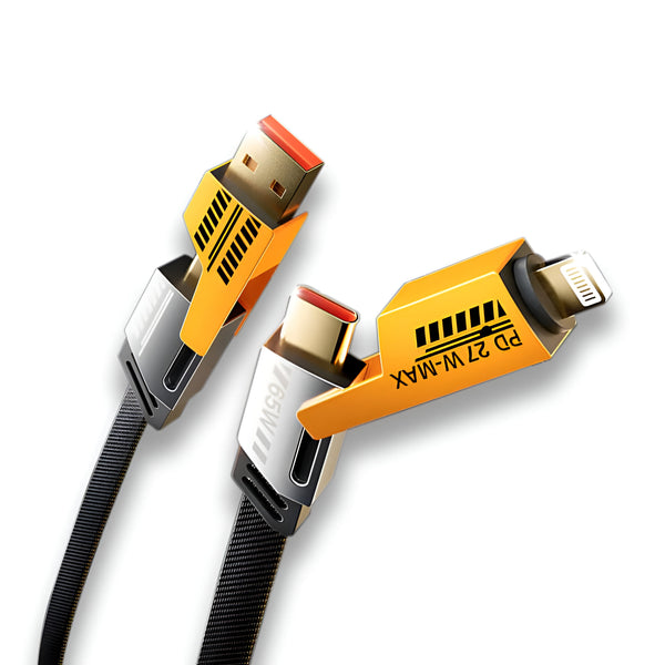 4-in-1 Fast Charging Cable (65W, 3ft) – for iPhone, Android, MacBook & More