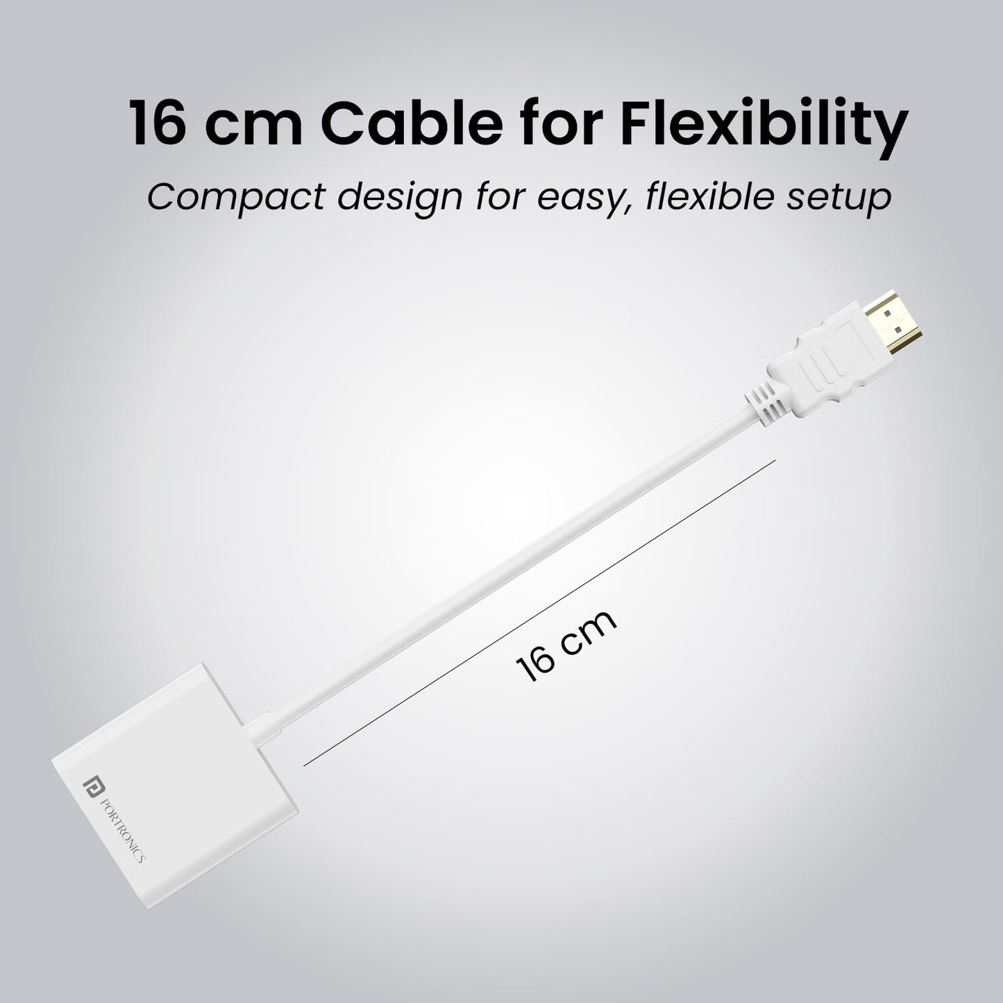 Portronics DigiBridge HDMI to VGA Converter with 1080p Full HD @ 60 Hz Max Resolution, 16 cm Long Cable, Durable Build Material, Compatible with Laptop & Desktop (White)