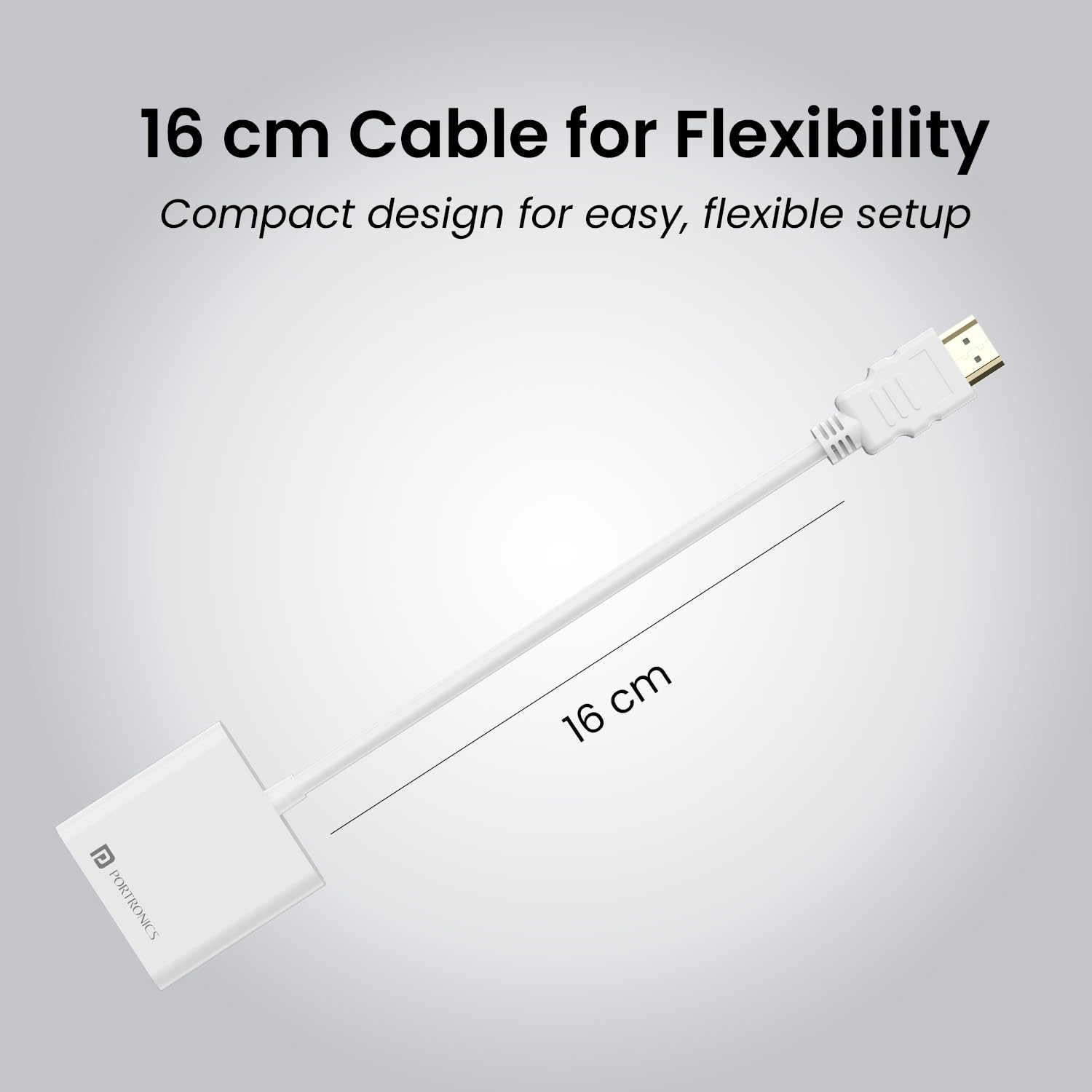 Portronics DigiBridge HDMI to VGA Connector with 1080p Full HD @ 60 Hz Max Resolution, 16 cm Long Cable, Durable Build Material, Compatible with Laptop & Desktop (White)