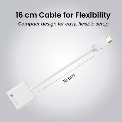 Portronics DigiBridge HDMI to VGA Converter with 1080p Full HD @ 60 Hz Max Resolution, 16 cm Long Cable, Durable Build Material, Compatible with Laptop & Desktop (White)